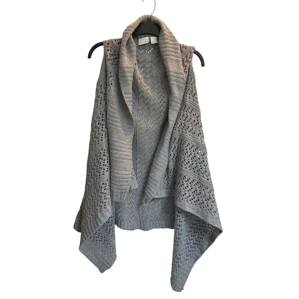 Kim Rogers Gray Pointelle Knit Open Front Sleeveless Cardigan Vest Plus Size 2X